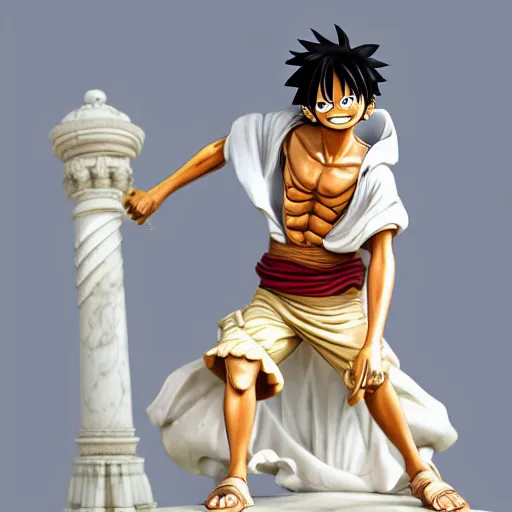 Image similar to Luffy as a Marble Statue, epic detail, anime, sharp focus,