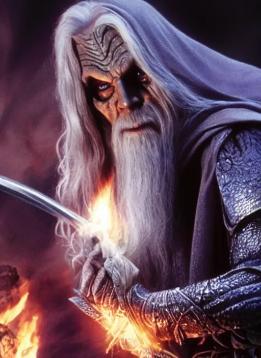 Image similar to movie still of skeletor as gandalf in lord of the rings, 8 k, hd