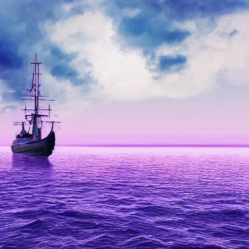Image similar to futuristic ship in a purple sea, detasiled, sharp, 4k, photorealistic