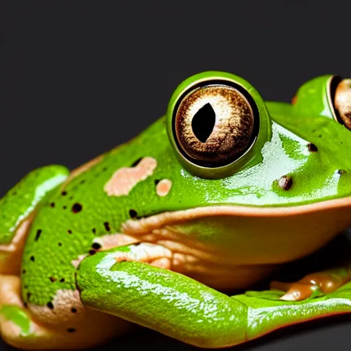 Prompt: a frog made of banana, close - up professional photography, white background, studio lighting