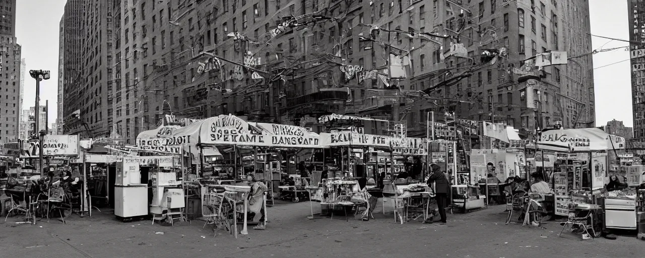 Image similar to spaghetti stand in downtown nyc, kodachrome, in the style of richard avedon, retro