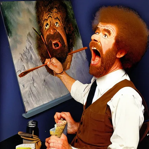 Prompt: bob ross screaming by norman rockwell