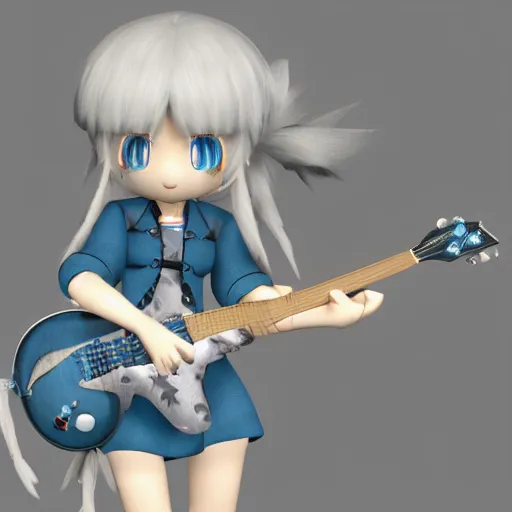 Image similar to cute fumo plush of a girl who is playing a heavy metal riff, power metal, vray