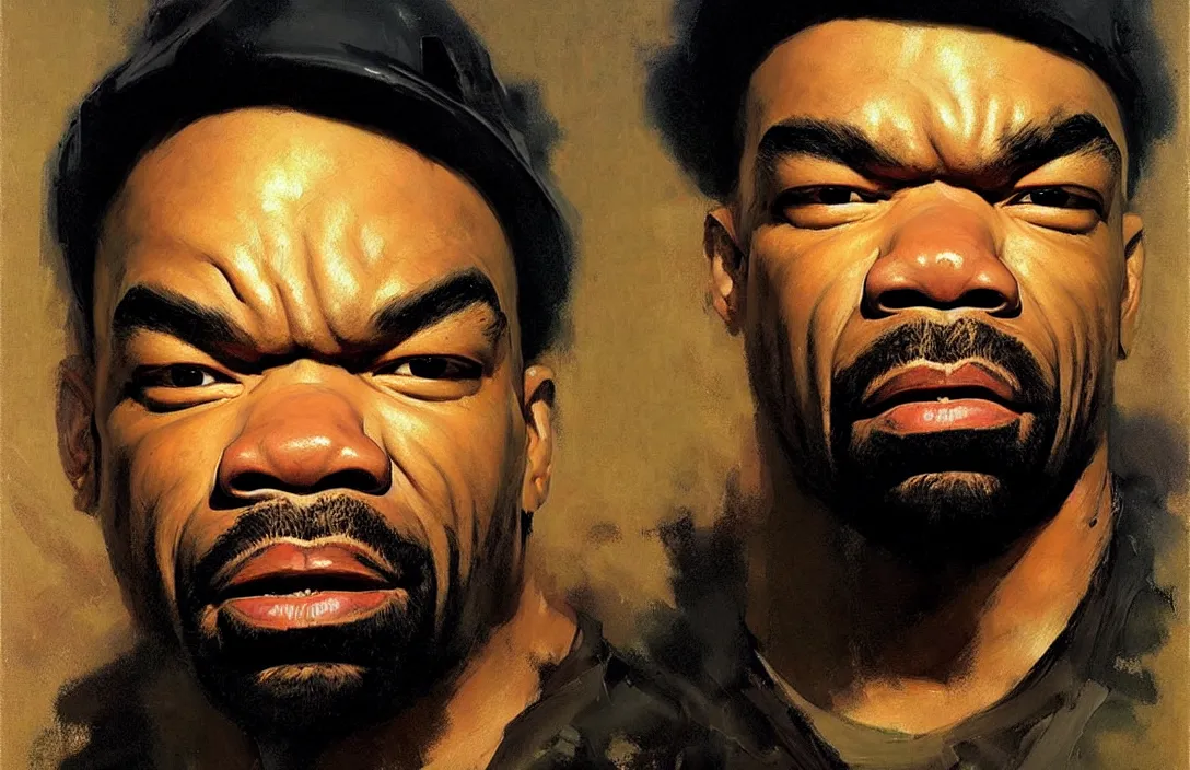 Image similar to portrait of method man!!!!!!!!!!!!!!!!!!!!!!!!!!!, detailed face, detailed painting,, epic lighting, by ilya repin, phil hale and kent williams