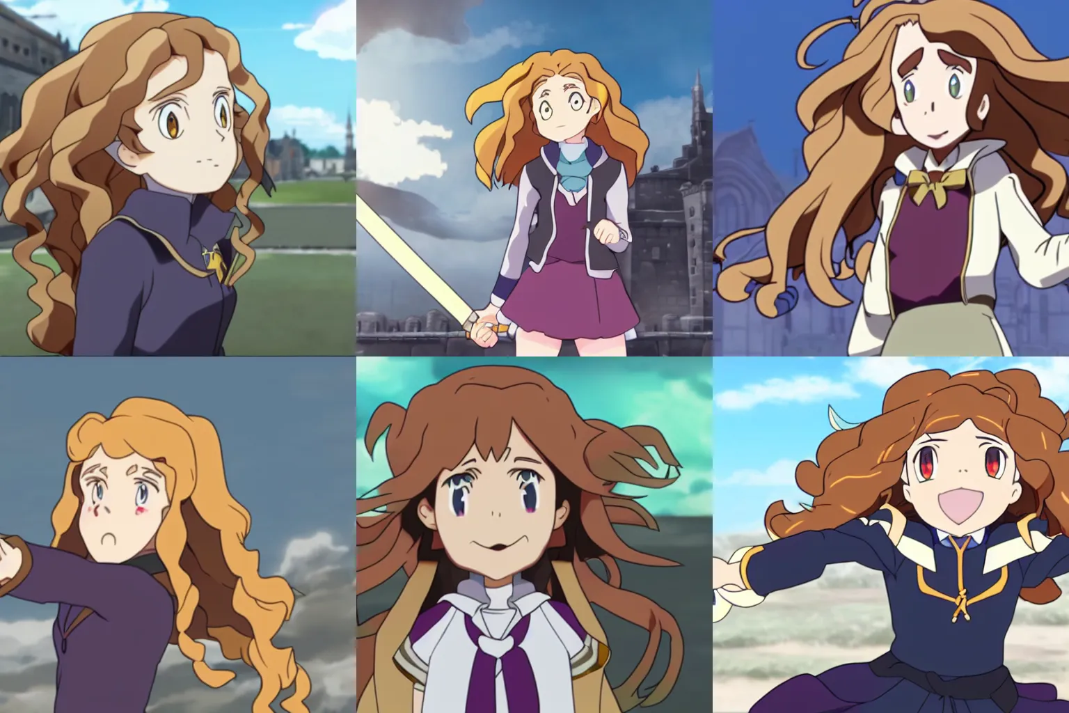 Prompt: animation still of hermione granger in little witch academia, in the style of an anime screenshot