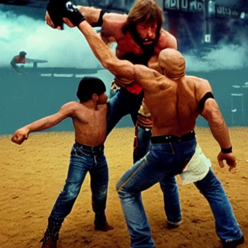 Prompt: chuck norris Fight with the giants chtulhu
