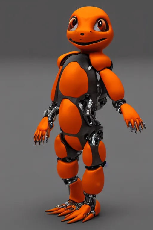 Prompt: Charmander cyborg mechanical humanoid, digital art, 16k, hyperrealism, high detail, ray tracing, concept art, octane render