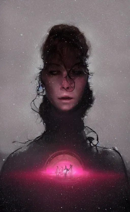 Image similar to a love affair with doubt, dark retrowave, glitch art, interstellar, beautifully lit, by Mab Graves and Bastien Lecouffe-Deharme and steve argyle, artstation, unreal engine