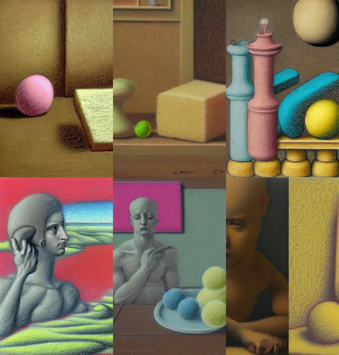 Prompt: surreal juxtaposition eminem, classical realism, pastels, shapes, spongy