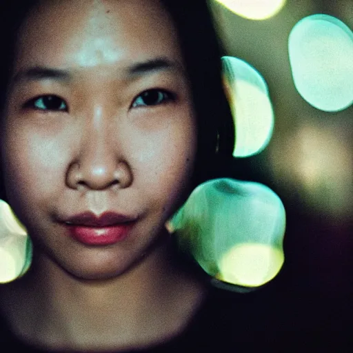 Prompt: Close up of a woman’s face captured in low light, sharp focus, insanely detailed, smiling, tearing up, cinematic, cinematic lighting, cinestill 800t