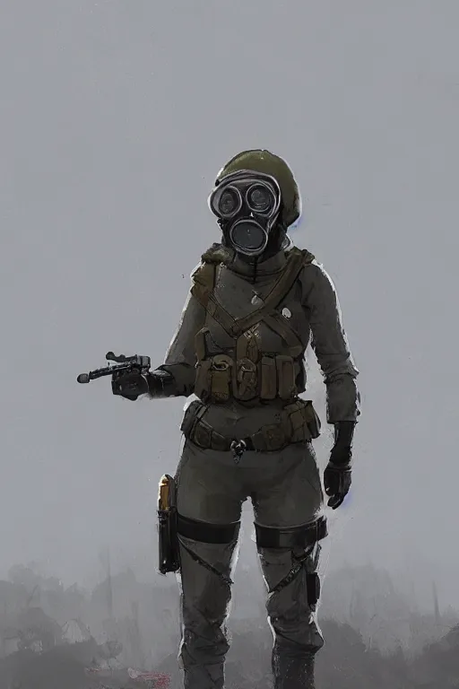 Prompt: medieval british sas female operative with the standard s 1 0 gas mask and the black uniform, artstation, trending on artstation, establishing shot, by simon stalenhag