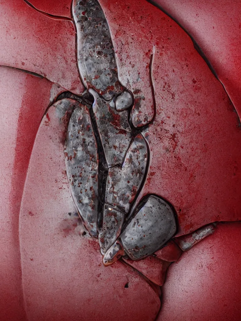 Image similar to subsurface scattering. close - up shot of a beautiful red and white beetle. insect eyes. complementary color scheme. by zhang kechun. studio photography high quality highly detailed award winning photograph by national geographic. soft volumetric light, smooth gradient.