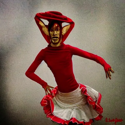 Image similar to et the alien dressed as flamenco gypsy