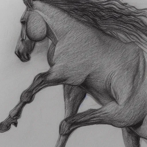 Image similar to a galloping wild horse, side view, gestural-pencil-drawing by da-vinci