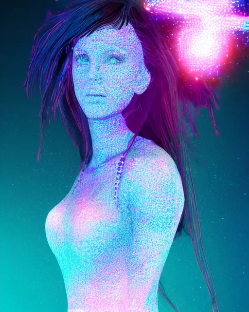 Image similar to a glitch art full body character portrait of female magic a. i. manifesting it self into reality trending on artstation deviantart pinterest detailed realistic hd 8 k high resolution