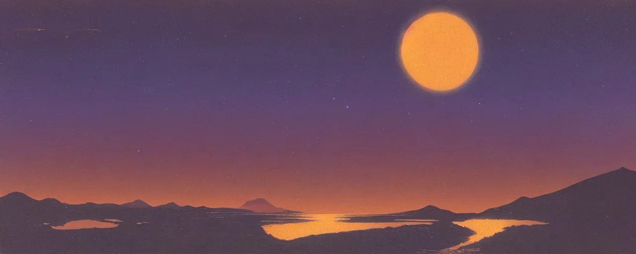 Image similar to awe inspiring bruce pennington landscape, digital art painting of 1 9 6 0 s, japan at night, 4 k, 8 k, hyperdetailed, minimalist