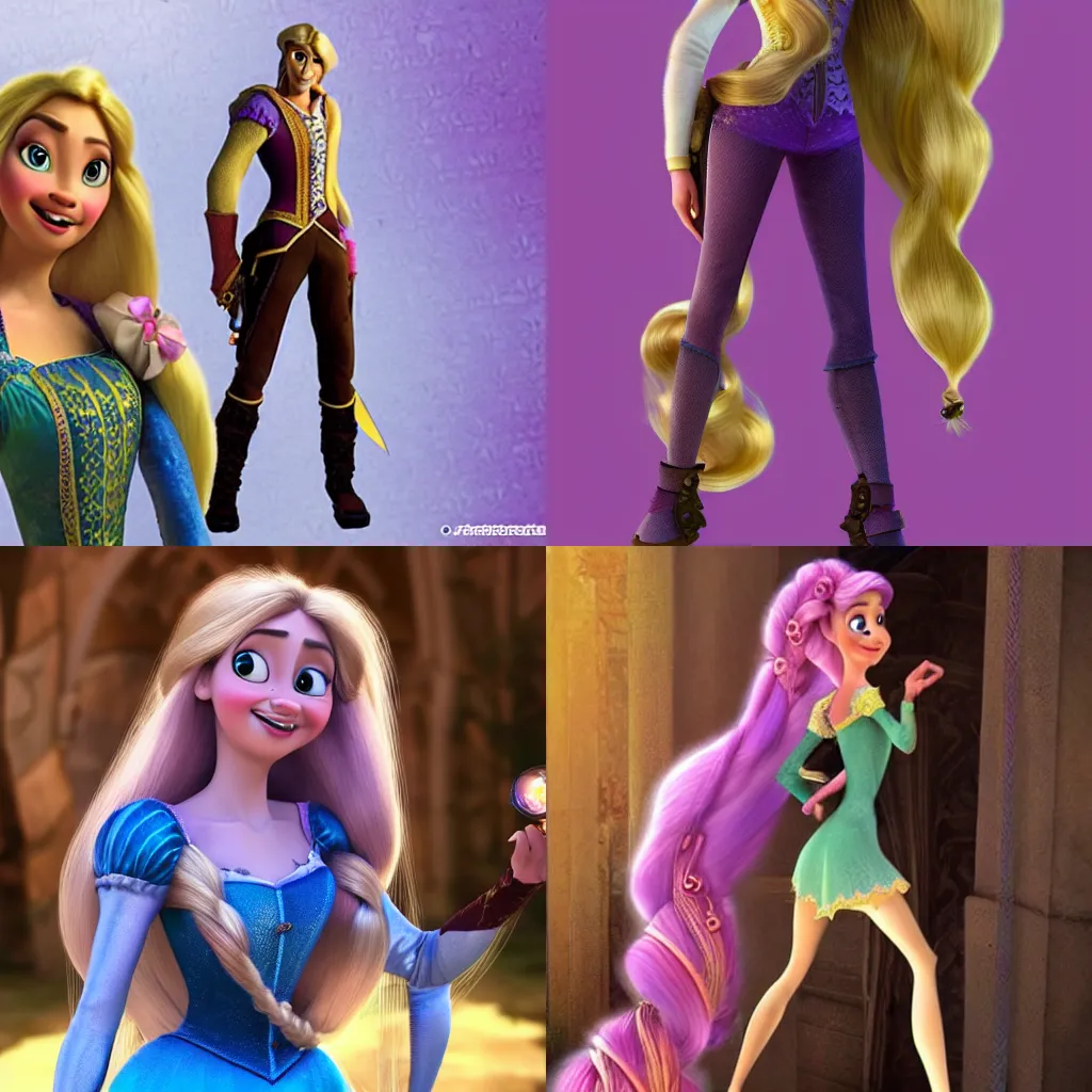 Prompt: rapunzel from the movie tangled dressed as a cyberpunk warrior