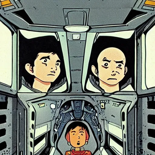 Prompt: the 1 9 7 9 film alien illustrated by hayao miyazaki,