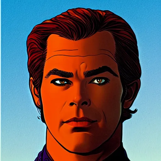 Prompt: chris pine retro minimalist portrait by jean giraud, moebius starwatcher comic, 8 k