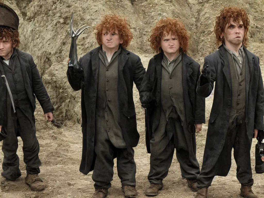 Image similar to hobbits as men in black