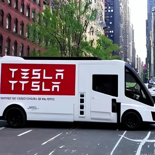 Prompt: photo of tesla cybertruck in the streets on new york city,