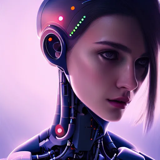 Image similar to portrait of beautiful girl with robot body, close up, portrait, cinematic, elegant, artstation, intricate, highly detailed, digital painting, artstation, concept art, sharp focus, illustration, cyberpunk, cgsociety, 8 k