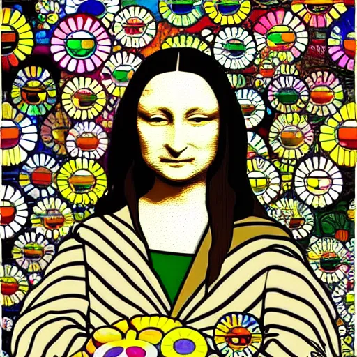 Image similar to mona lisa in the style of takashi murakami, in the style of takashi murakami, in the style of takashi murakami, in the style of takashi murakami, in the style of takashi murakami