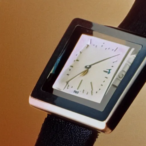 Image similar to watch from 1 9 8 0 with touch screen designed by hartmut esslinger