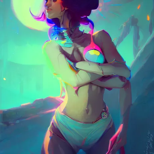 Image similar to a beautiful raver girl in crop top, concept art by pete mohrbacher and guweiz and ilya kuvshinov, digital art, highly detailed, intricate, sharp focus, trending on artstation hq, deviantart, unreal engine 5, 4 k uhd image