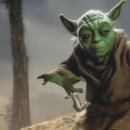 Image similar to Film still of Yoda, from Red Dead Redemption 2 (2018 video game)