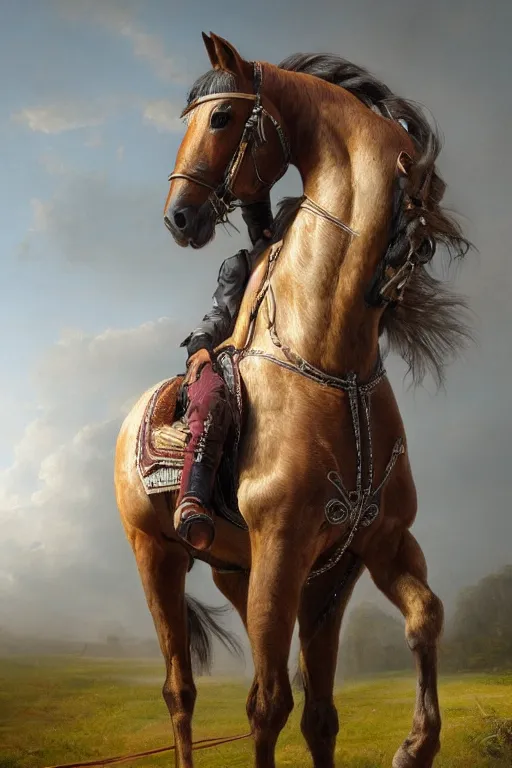 Prompt: A horse riding a horse, oil on canvas, intricate, portrait, 8k highly professionally detailed, HDR, CGsociety