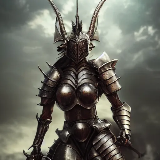 Image similar to highly detailed realistic stunning shot of a beautiful anthropomorphic female knight but as a dragon, doing a hot majestic pose, armor made of steel, sharp claws, HD octane render, epic cinematography, fantasy, Artstation, Deviantart, Furaffinity