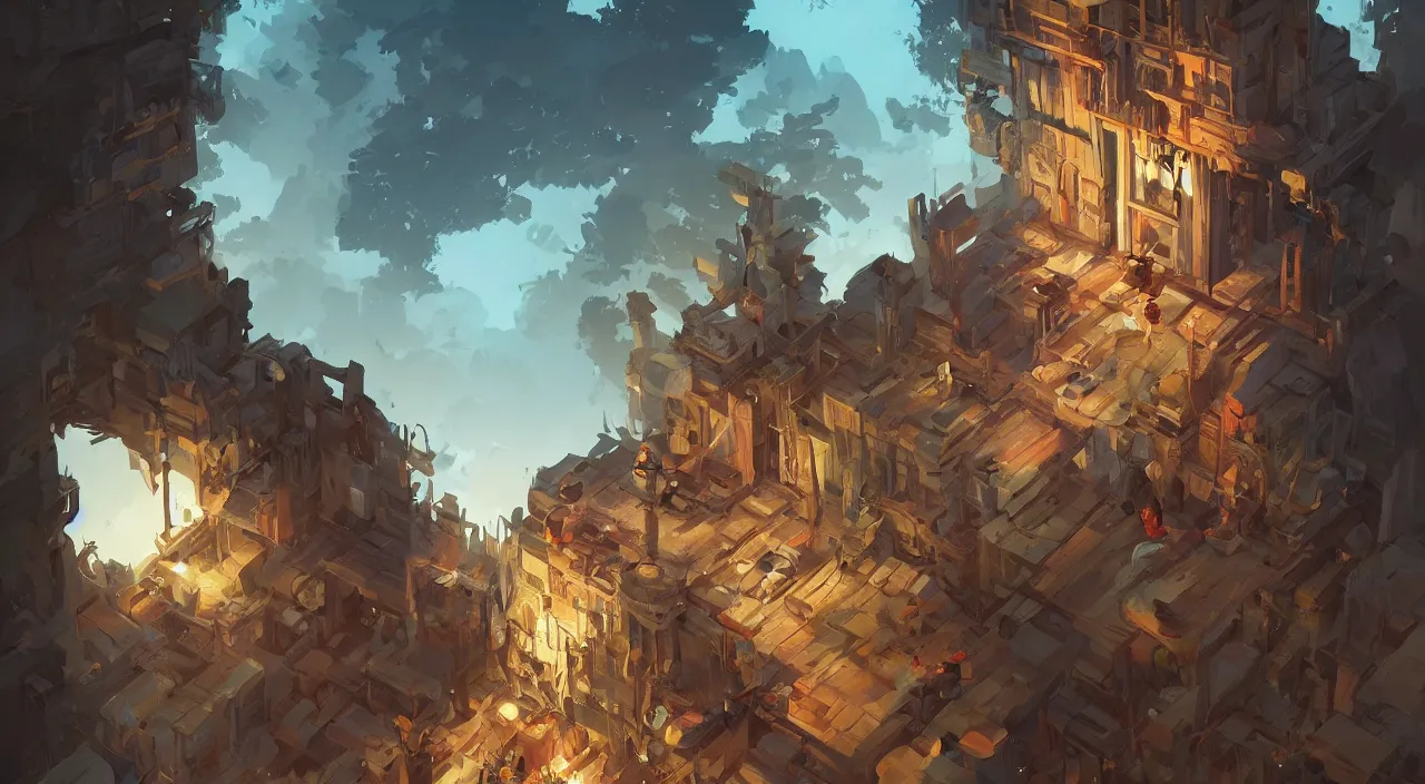 Image similar to open door wood wall fortress greeble block amazon jungle vanillaware post - processing illustration wide angle action dynamic portrait official fanart behance hd artstation by jesper ejsing, by rhads, makoto shinkai and lois van baarle, ilya kuvshinov, rossdraws