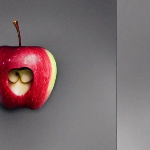 Image similar to a apple with legs with the face of daniel radcliffe, photo art