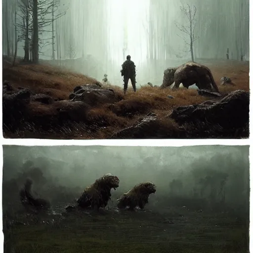 Image similar to annihilation ( 2 0 1 8 ) art by jakub rozalski, surreal mythological landscape by malczewski, legendary creature and animals heards