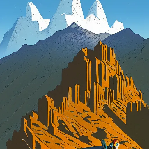 Prompt: illustration of the mountain by guy billout