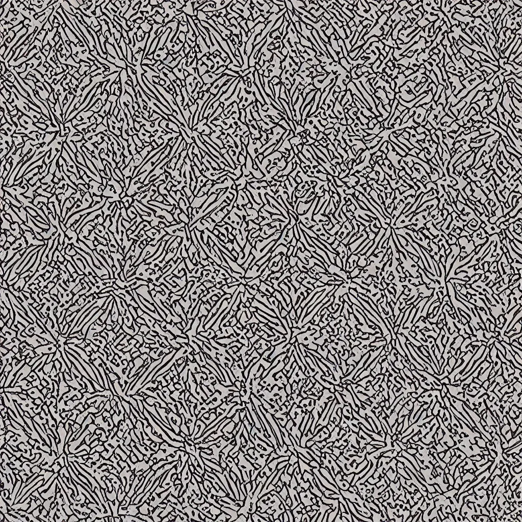 Prompt: optical illusion woodblock print, fractalized crystals stamp pattern