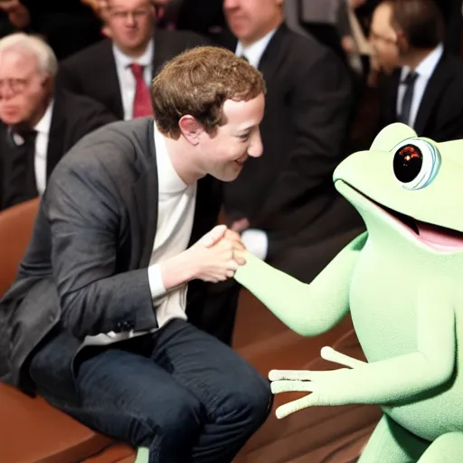 Image similar to mark zuckerberg shaking hands with a frog