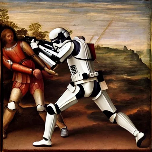 Image similar to Renaissance painting of a Stormtrooper