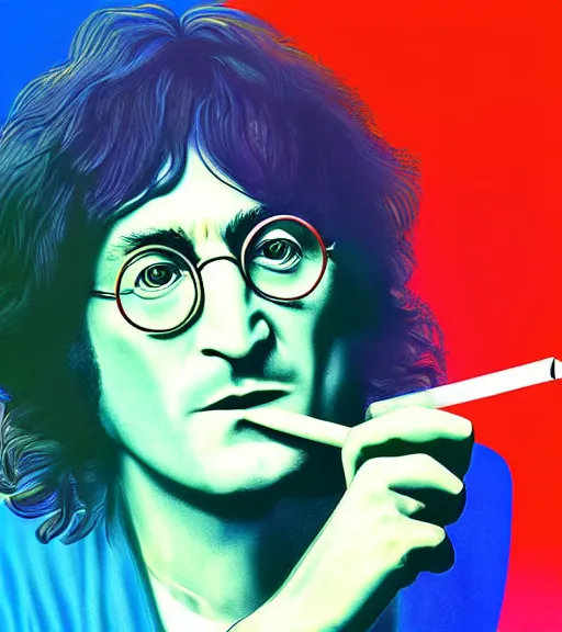 90s vaporware digital art of John Lennon smoking weed | Stable ...