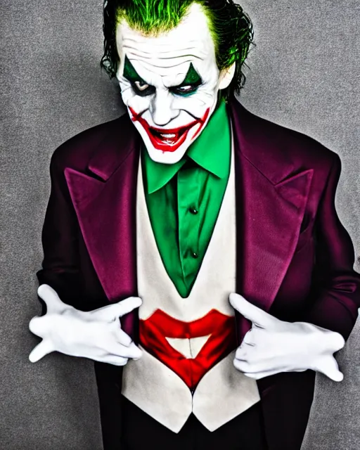 Image similar to vince mcmahon as the joker. photographic, photography