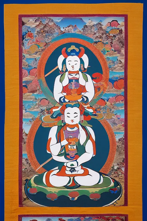 Image similar to a thangka of a polar bear