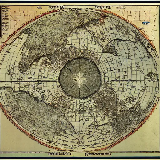 Image similar to cartography map art, flat earth, highly detailed, vintage typography