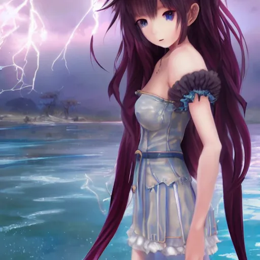 Prompt: a very beautiful anime girl from Final Fantasy XIV, full body, long braided curly blue hair, red eyes, full round face, short smile, casual clothes, ice snowy lake setting, cinematic lightning, medium shot, mid-shot, highly detailed, trending on Artstation, Unreal Engine 4k, cinematic wallpaper by Stanley Artgerm Lau, WLOP, Rossdraws, James Jean, Andrei Riabovitchev, Marc Simonetti, and Sakimichan