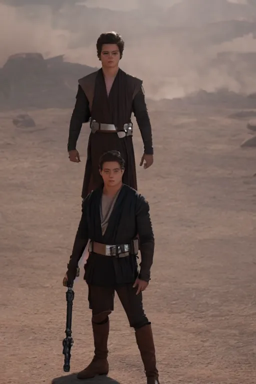 Prompt: jake t. austin as a sith in star wars the rise of skywalker, 3 5 mm photography, highly detailed, cinematic lighting, standing pose, holding lightsaber 4 k