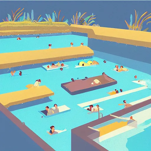 Prompt: illustration the swimming pool by malika favre