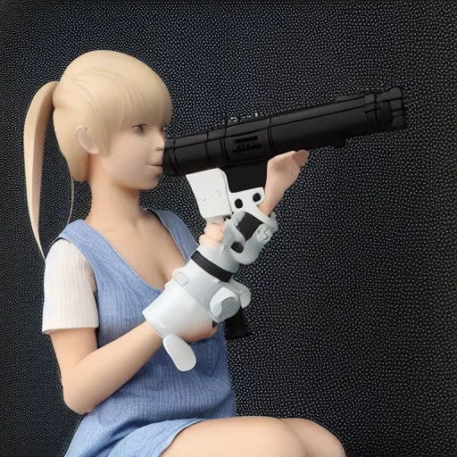 Prompt: cute fumo plush of a girl with a water gun spraying the camera, vray, water war, black and white