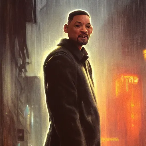 Image similar to will smith, hyperrealistic portrait, bladerunner street, art of elysium by jeremy mann and alphonse mucha, fantasy art, photo realistic, dynamic lighting, artstation, poster, volumetric lighting, very detailed face, 4 k, award winning