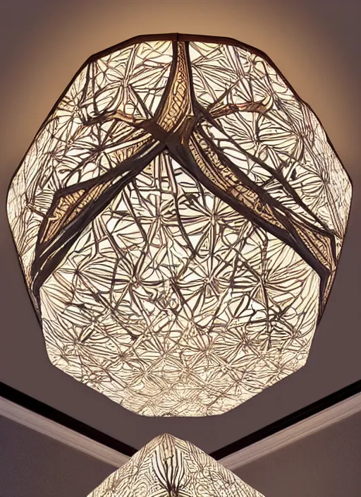 Prompt: A fabric ceiling lamp with intricate patterns designed by Artgerm