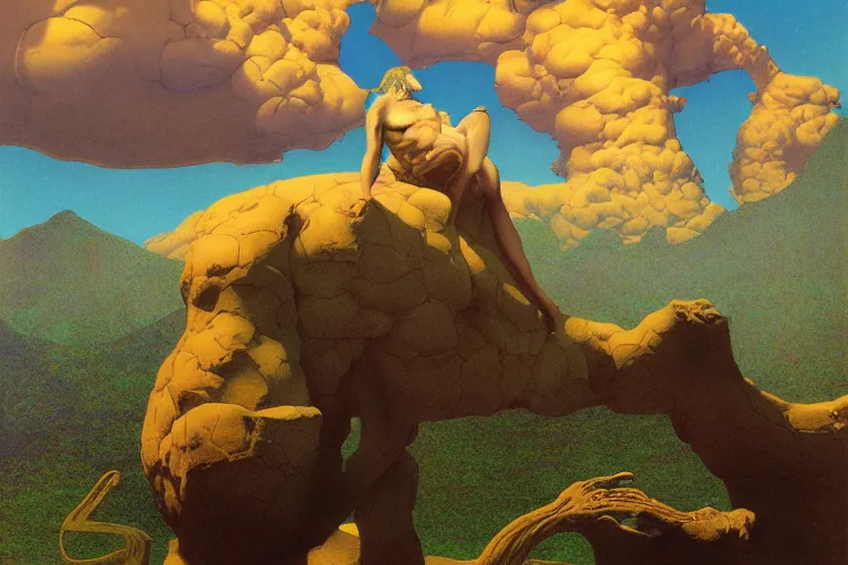 Image similar to fafnir, digital painting by maxfield parrish and michael whelan, photorealistic